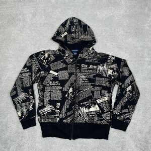 Jazzie "The New York" Newspaper‎ Print Hoodie Full Zip Long Sleeve NYC Y2K